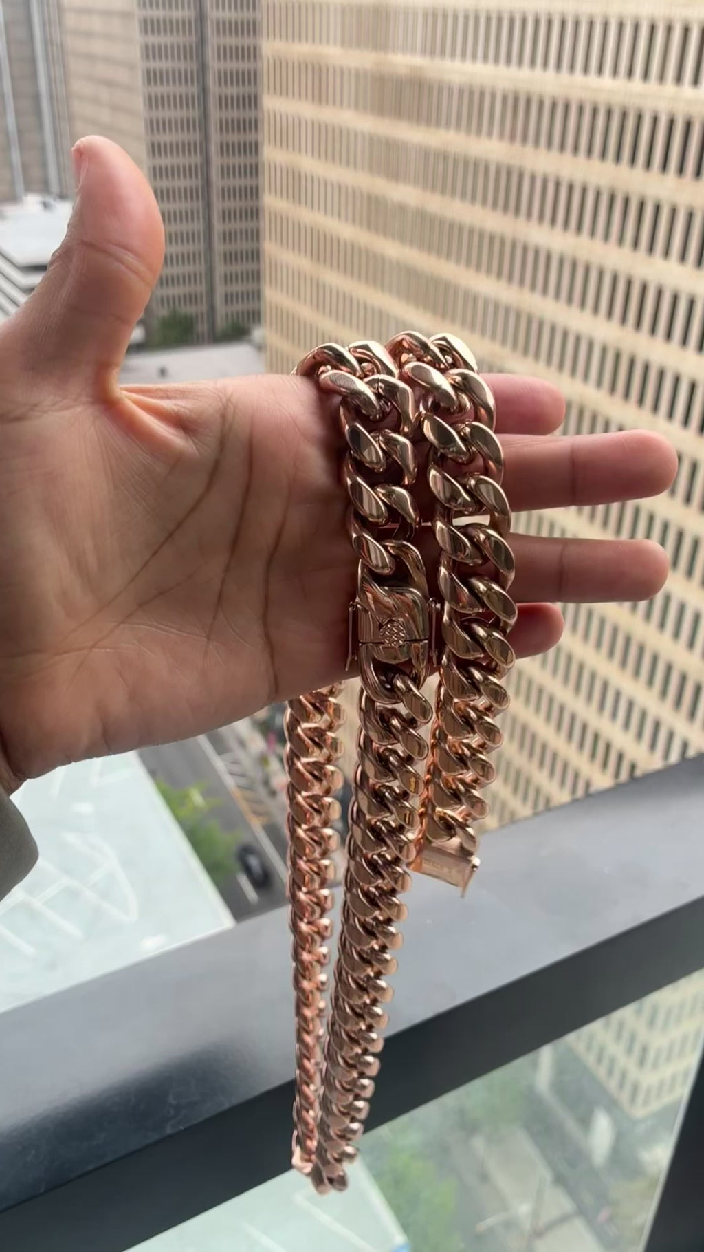KJ District Rose Gold Cuban Link Chain & Bracelet Set – Handcrafted